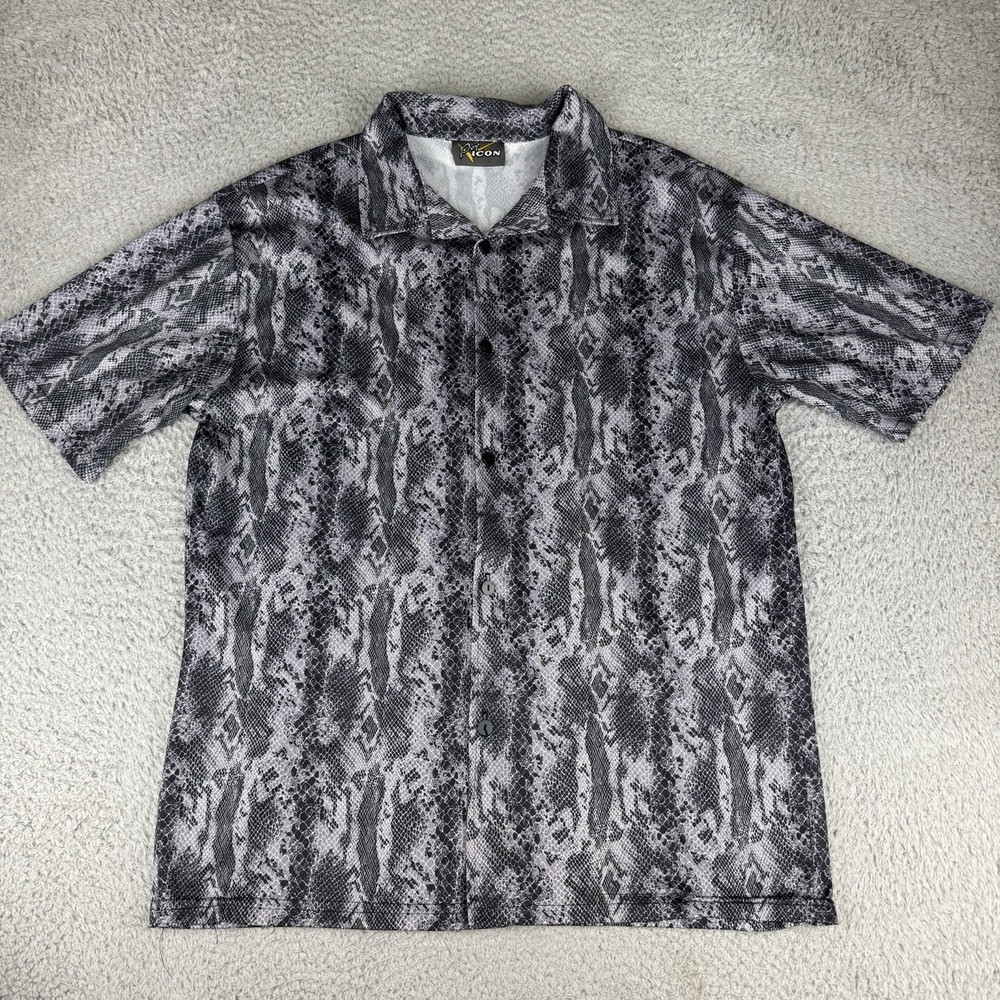VTG Pop Icon Shirt Mens Lg Y2K Snake Print Iridescent Disco Shirt 90s Club‎ USA